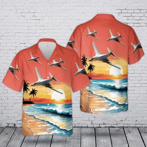 Retro B-1 Lancer Bomber Hawaiian Shirt, Vintage Camo Strategic Aircraft Button Down, Patriotic Military Aviator Aloha Top,Veteran Pilot Gift