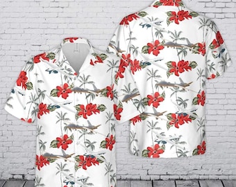 Camisa hawaiana General Atomics MQ-9 Reaper de la Fuerza Aérea de EE. UU., camisa de playa de verano para pilotos veteranos, camisa retro militar con botones y diseño de UAV Aloha.