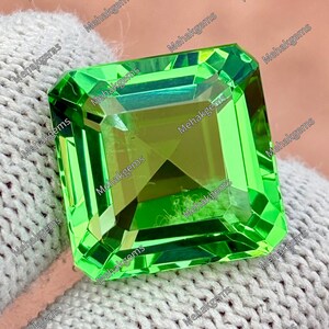 25 Ct Mint Green Topaz Asscher Cut Gemstone for Jewelry Making (17.15x16.90x12.10 MM)
