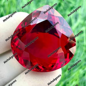 Deep Red Ruby Gemstone, AAA+ Lab Created Pigeon Blood Ruby, Heart Shape Cut, 124.Ct  Large Faceted Ruby for Jewelry, Loose Gemstone