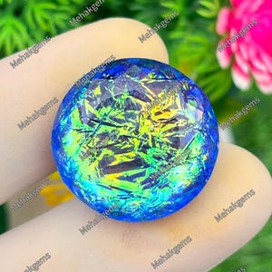 50ct Monarch Fire Opal Gemstone, Round Faceted Bi-Color Loose Stone for Jewelry Making