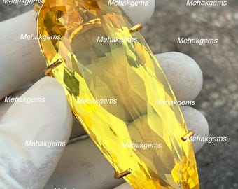 Colgante de citrino de talla pera, piedra preciosa amarilla de gran tamaño, plata 925 pulida en oro.