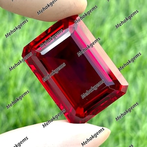95.Ct Lab Created Emerald Cut Ruby Gemstone – Deep Red Faceted Loose Stone