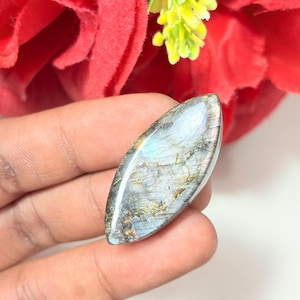 Flashy Labradorite Cabochon: Multi Purple Marquise Gemstone, 42x19x7mm