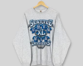 Vintage Seattle Seahawks NFL Rugby Sweatshirt XLarge Super Bowl XL Seahawks Football Gray Jumper Seahawks American Football Sweater Size XL