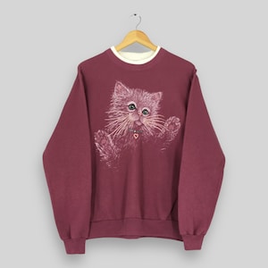 Vintage Morning Sun Cute Kitten Sweatshirt Medium Cat Kitten Face Graphics Print Kitsch Sweater Cat Lover Jumper Pet Crewneck Size M
