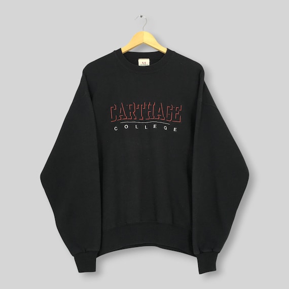 Vintage 90s Carthage College Black Sweatshirt XLarge Carthage College Embroidery Spell Out Logo Crewneck Carthage Firebirds NCAA Sweater XL