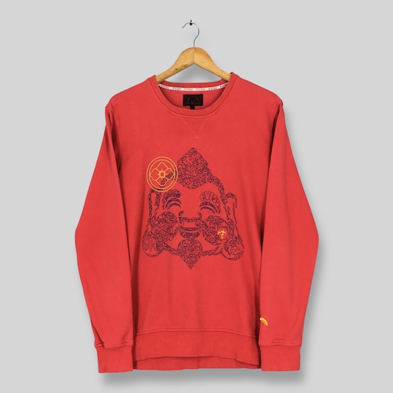 Evisu, Vintage Evisu Japan Red Sweatshirt Large Evisu Japanese Designer Spell Out Logo Sweater Evisu Streetwear Pullover Jumper Size L