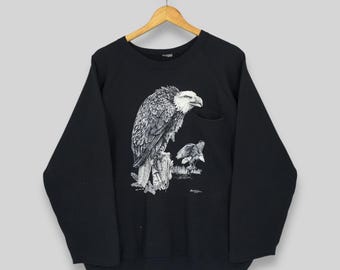 Vintage 90s Bald Eagles Hawk Wildlife Sweatshirt XLarge American Eagles Animal Jungle Printed Jumper Wildlife Animal Eagles Crewneck Size XL