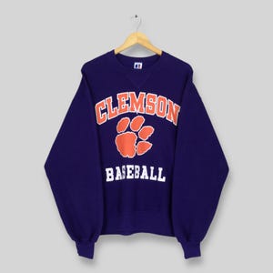 Sudadera vintage de los Clemson Tigers de la NCAA de los años 90, suéter grande con el logotipo de béisbol de los Clemson Tigers, jersey de la Universidad de Clemson, cuello redondo de los Tigers, talla L