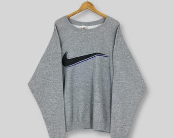 Vintage jaren 1990 Nike Swoosh boxy sweater grote Nike grote swoosh gedrukte logo trui Nike Sportswear ronde hals Nike USA grijze trui maat L