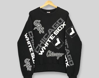 RARE Vintage 90s Chicago White Sox MLB Sweatshirt Large Chicago White Sox Spell Out Logo AOP Sweater White Sox American Baseball Crewneck L