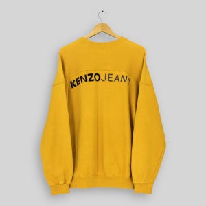 Vintage Kenzo Jeans Yellow Sweatshirt Large Kenzo Jeans Embroidered Logo Crewneck Kenzo Homme Kanagawa Wave Jumper Kenzo Paris Pullover L