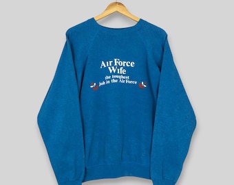 Vintage 80s United States Air Force Sweatshirt Large Air Force Wife Spell Out Army Sweater Us Air Force Jumper Usaf Blue Crewneck Size L