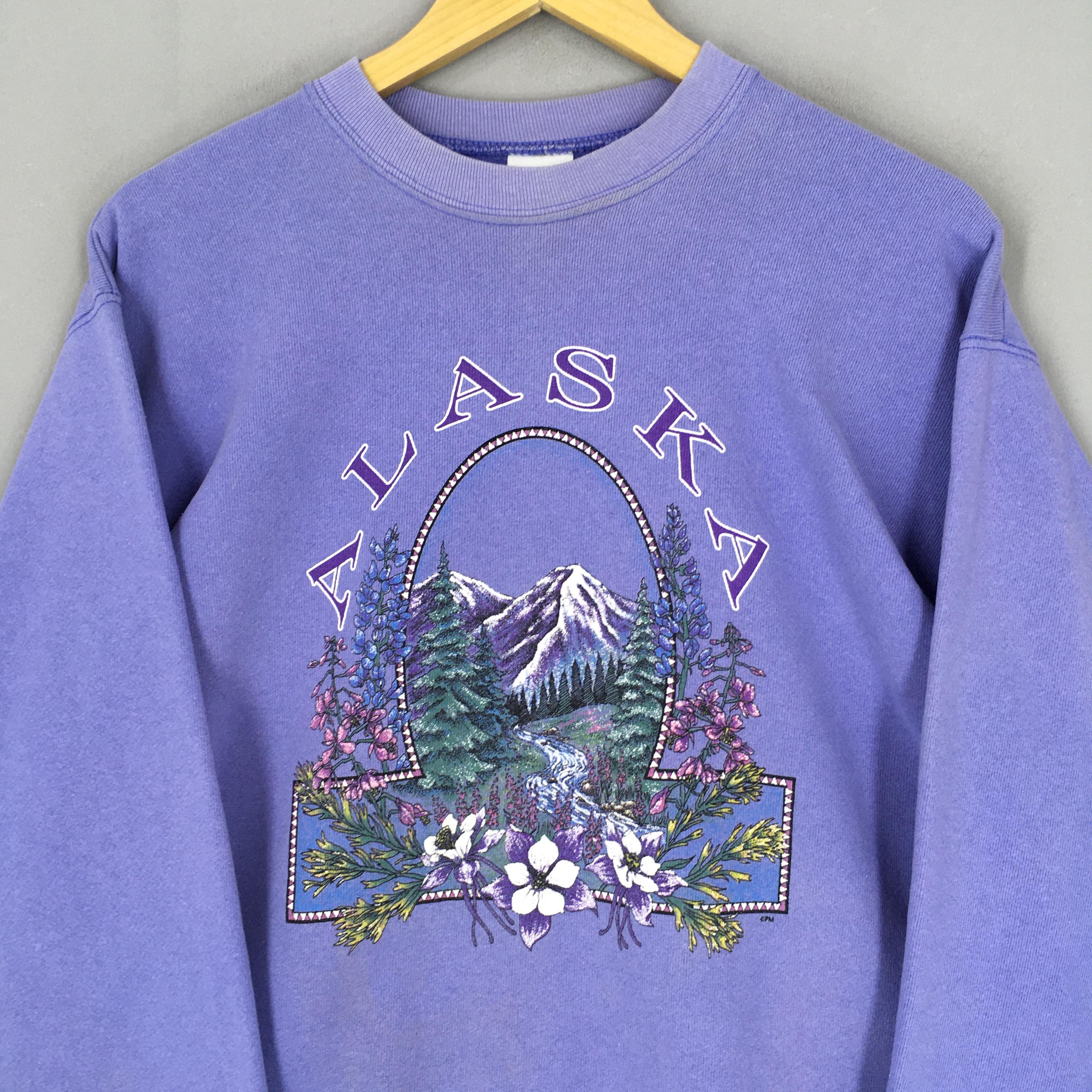 Vintage 90s Alaska Flower Nature Sweatshirt Large Alaska Mountain
