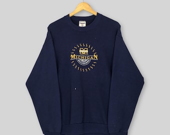 Vintage Michigan Wolverines NCAA Sweatshirt Medium University of Michigan Embroidered Logo Sweater University of Michigan Blue Crewneck M