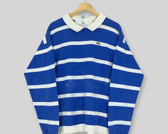 Vintage 90s Izod Lacoste Striped Sweatshirt Large Lacoste Embroidered Logo Collared Jumper Lacoste Sportswear Crewneck Lacoste Usa Sweater L