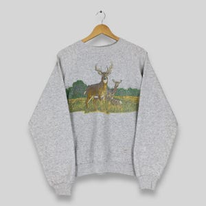 Vintage 90s White-Tailed Deer Wildlife Sweatshirt XLarge Whitetail Deer Wildlife Graphics Sweater Animal Jumper Habitat Nature Crewneck XL