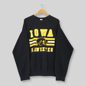 Vintage 90s Iowa Hawkeyes NCAA Sweatshirt XLarge Iowa Hawkeyes Spell Out Logo Crewneck University of Iowa Black Sweater Size XL
