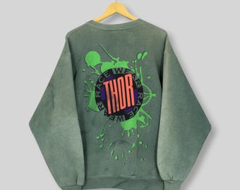 RARE Vintage 90s Thor Race Wear Green Sweatshirt Medium Thor Racing Motocross Printed Logo Jumper Thor Motocross Scrambler Racing Sweater M