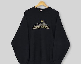 Vintage New York City Black Sweatshirt XLarge New York City Embroidered Graphics Sweater New York College Jumper New York State Crewneck XL