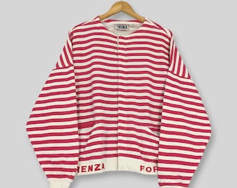 Vintage 90s Forenza Striped Boxy Sweatshirt Small Red White Horizontal Stripe Crewneck Oversized Spellout Sportswear Snap Button Pullover S
