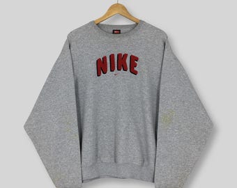 Vintage 90s Nike Swoosh Boxy Sweatshirt Large Nike Swoosh Embroidered Logo Jumper Nike Spell Out Carpet Crewneck Nike USA Gray Sweater L