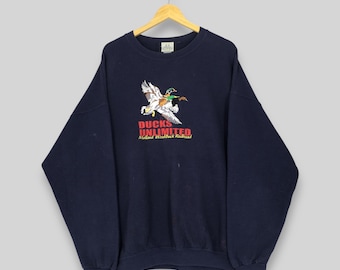 Felpa vintage con anatra selvatica testa rossa XL, stile preppy, con ricamo, motivo Ducks Unlimited Wildlife, girocollo squadrato XL