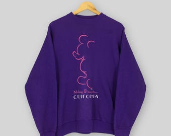Vintage 1990s Mickey Mouse California Sweatshirt Medium Mickey Mouse California Printed Crewneck Mickey Mouse Cartoon Purple Sweater Size M