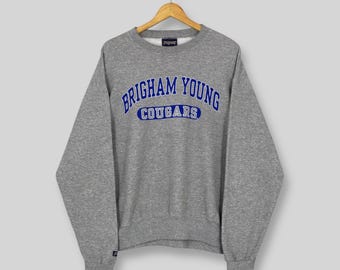 ヴィンテージ ブリガムヤング大学 NCAA スウェットシャツ Lサイズ Y2K BYU クーガーズ スペルアウト ロゴ セーター ブリガムヤング大学 グレー クルーネック サイズ L