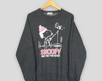 Vintage Peanuts Snoopy Woodstock Sweatshirt Large Snoopy And Woodstock Fishing Sweater Peanuts Comic Strip Jumper Flying Ace Crewneck Size L