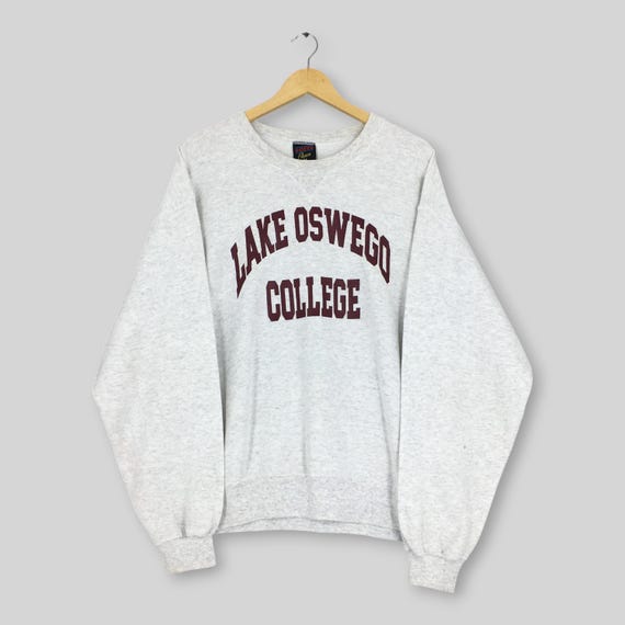 Vintage Lake Oswego College Gray Sweatshirt Medium Lake Oswego College Spell Out Printed Crewneck Lake Oswego High School Pullover Sweater M