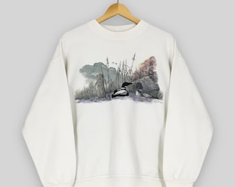 Vintage Common Loon National Wildlife Sweatshirt Small Northern Reflections Loon Duck Embroidery Sweater Aesthetic Preppy Habitat Crewneck S