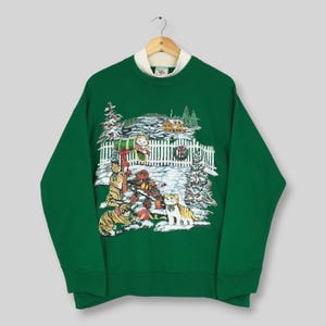 Vintage 90s Nutcracker Christmas Cat Snowing Sweatshirt Medium Cut Cat Christmas Graphics Crew Neck Cute Kitten Winter Themed Sweater Size M