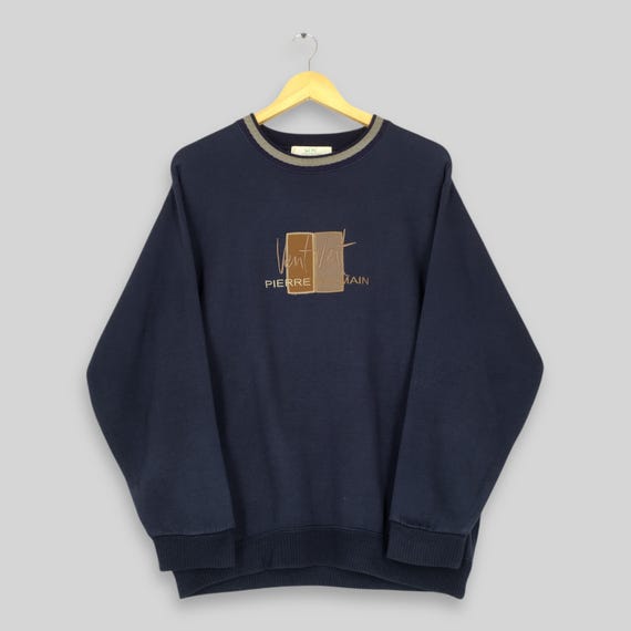 Balmain, Vintage 90s Pierre Balmain Blue Sweatshirt Medium Vent Vent Pierre Balmain Paris Designer Embroidered Sweater Pierre Balmain Crewneck Size M
