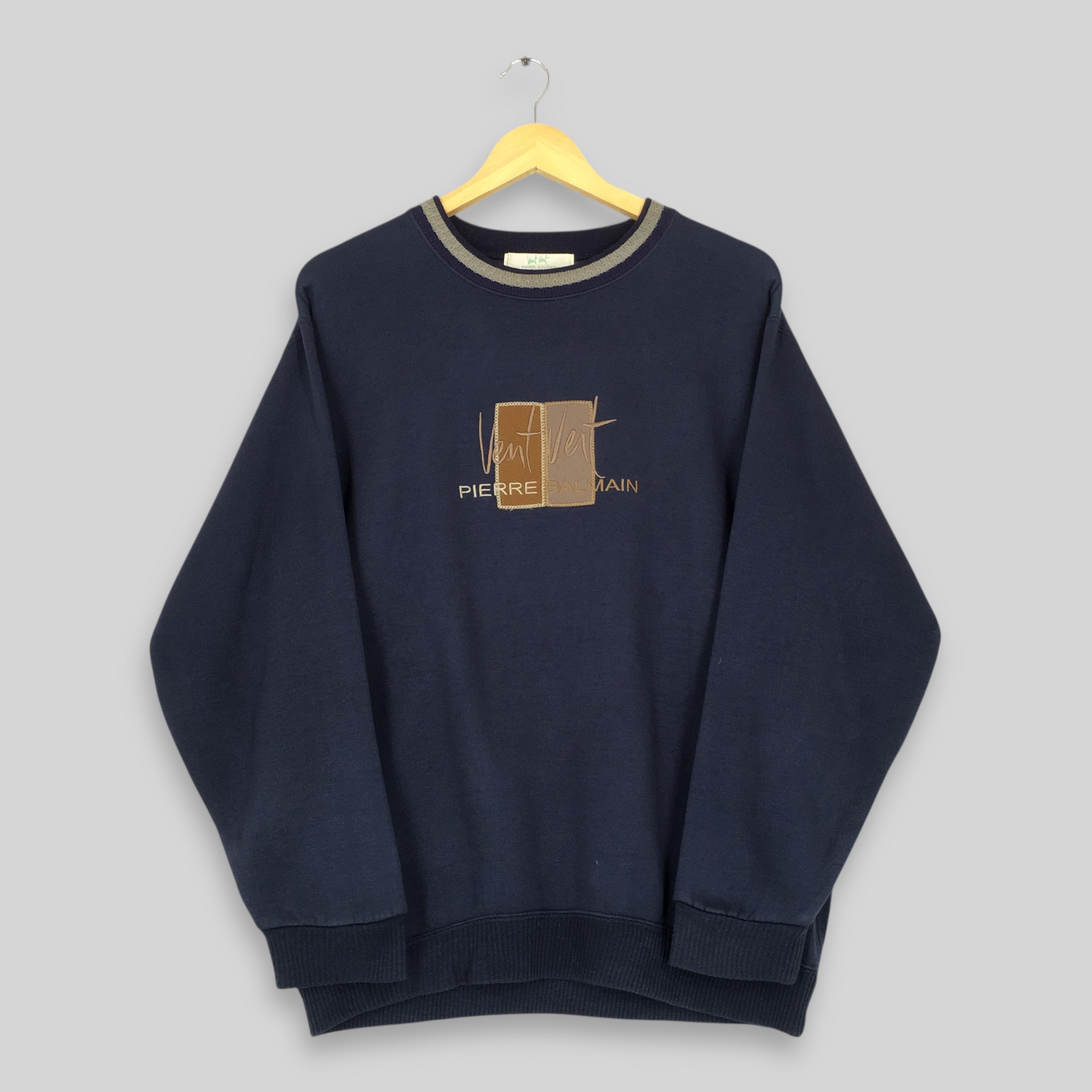 Balmain, Vintage 90s Pierre Balmain Blue Sweatshirt Medium Vent Vent Pierre Balmain Paris Designer Embroidered Sweater Pierre Balmain Crewneck Size M