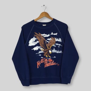 Vintage Harley Davidson Motorcycles Blue Sweatshirt Small Rolling Thunder Harley-Davidson Jumper Harley Davidson American Chopper Sweater S