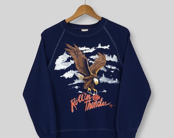 Vintage Harley Davidson Motorcycles Blue Sweatshirt Small Rolling Thunder Harley-Davidson Jumper Harley Davidson American Chopper Sweater S
