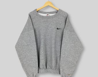 Vintage jaren 1990 Nike Swoosh grijs sweatshirt XL grote Nike Swoosh trui met geborduurd logo Nike Sportswear ronde hals Nike VS boxy trui maat XL