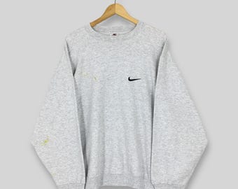 Vintage jaren 1990 Nike Swoosh grijs sweatshirt grote Nike Swoosh geborduurde logo trui Nike Sportswear ronde hals Nike USA boxy trui maat L