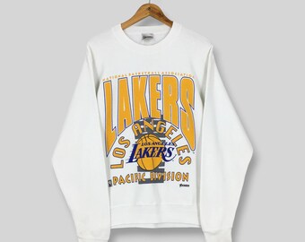 Vintage 90s Los Angeles Lakers NBA Sweatshirt Medium Los Angeles Lakers Spell Out Logo Sweater LA Lakers American Basketball White Jumper M