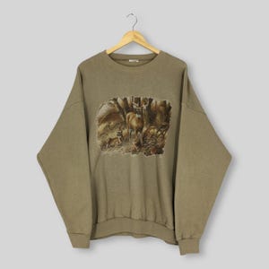 Vintage 90s Whitetail Deer Wildlife Brown Sweatshirt XLarge Deer Hunting Wilderness Sweater Deer Animal Jumper Deer Wildlife Crewneck XL
