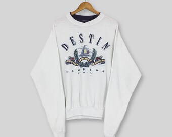Vintage 90s Destin City Gray Sweatshirt XLarge Destin Classic Sailing Printed Graphics Crewneck Destin Florida Jumper Destin USA Sweater XL