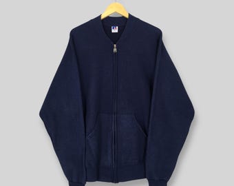 Vintage 1990s Russell Athletics Blank Navy Full Zip Hoodie