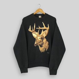 Vintage 90s White-Tailed Deer Wildlife Sweatshirt Large Whitetail Deer Animal Graphics Sweater Deer Animal Jumper Habitat Crewneck Size L