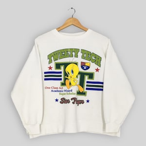 Sudadera vintage de los 90 con Tweety Bird de Looney Tunes, tamaño mediano, con Tweety Tech Star Player y cuello redondo de dibujos animados de Tweety Bird de Warner Bros., talla M