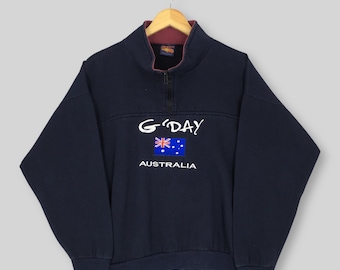 Vintage G Day Australia Half Zipper Sweater Small Gday Australia Flag Embroidered Pullover Australia G'day Jumper Aussie Travel Sweatshirt S