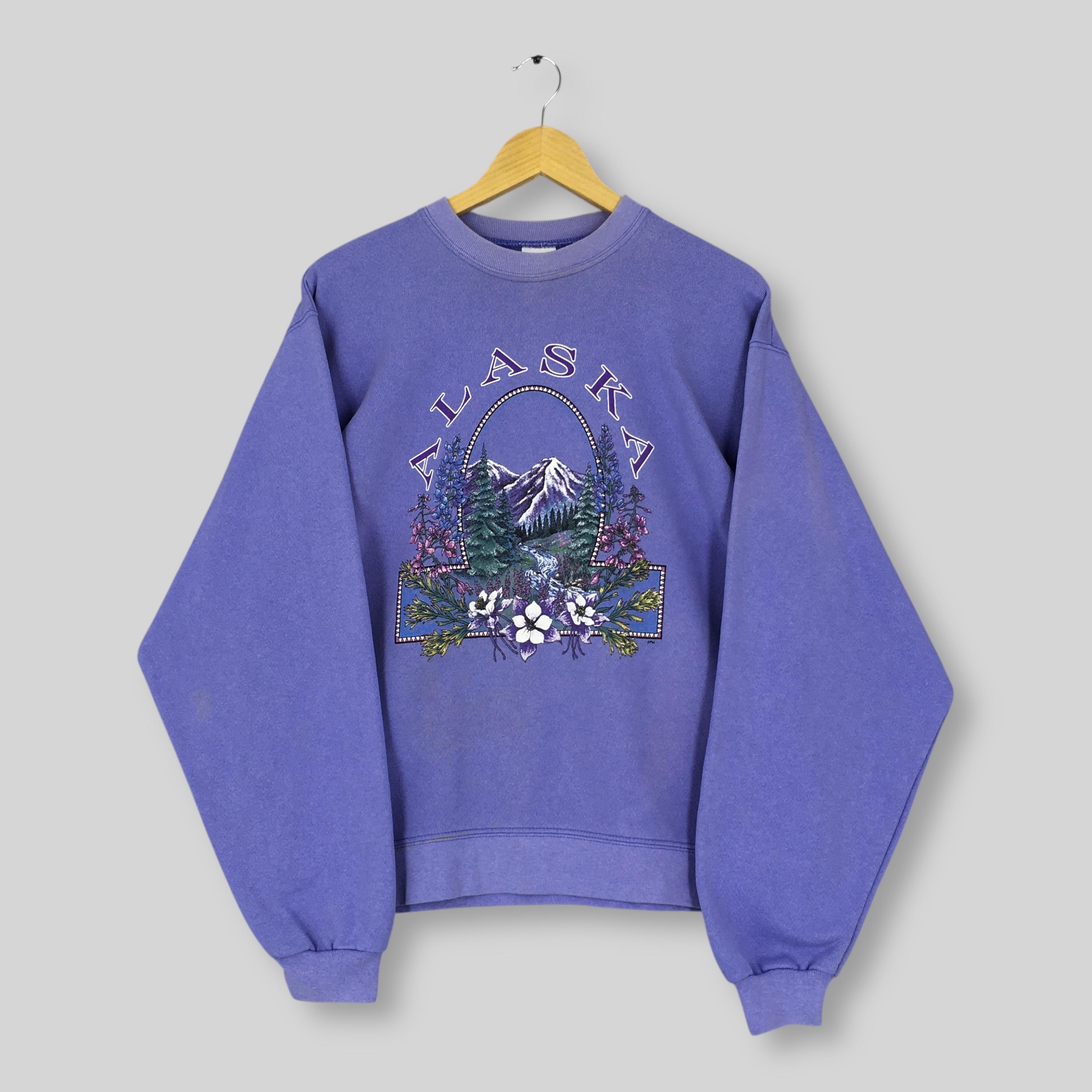 Vintage 90s Alaska Flower Nature Sweatshirt Large Alaska Mountain