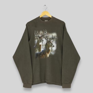 Vintage 90s White-tailed Deer Wildlife Sweatshirt Medium Whitetail Deer Animal Graphics Sweater Deer Animal Jumper Habitat Nature Crewneck M
