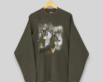 Sudadera vintage de los años 90 con diseño de ciervo de cola blanca, estilo salvaje, talla mediana, con gráficos de animales de ciervo de cola blanca, jersey de animales de ciervo, cuello redondo, talla M